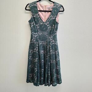Danny and Nicole Green and pink Floral Lace Fit and Flair Midi Dress size 4